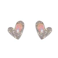 Cubic Zirconia Micro Pave Brass Earring, Copper Alloy, Heart, platinum plated, fashion jewelry & micro pave cubic zirconia & for woman, mixed colors 