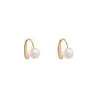 Brass Stud Earring, Copper Alloy, with Plastic Pearl, real gold plated, fashion jewelry & for woman, white 