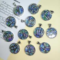 Ormeau coquille pendentifs, alliage de zinc, avec coquille d'ormeau, 12 Signes du Zodiaque, Placage, DIY & modèles différents pour le choix Vendu par PC