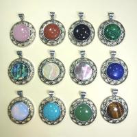 Gemstone Zinc Alloy Pendants, with Gemstone & Shell, Round, plated, DIY 