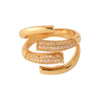 Cubic Zirconia Micro Pave Brass Finger Ring, 18K gold plated, adjustable & micro pave cubic zirconia & for woman, US Ring 