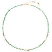 Collier de perles d'eau douce , aventurine vert, avec Acier titane & perle d'eau douce cultivée, avec 2inch chaînes de rallonge, Plaqué d'or, bijoux de mode & pour femme Environ 16.9 pouce, Vendu par PC