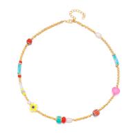 Collier en Murano bijoux, laiton, avec chalumeau, avec 2inch chaînes de rallonge, fleur, Plaqué d'or, bijoux de mode & pour femme Environ 15.9 pouce, Vendu par PC