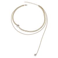 Collier de mode Multi couche, alliage de zinc, avec perle de plastique, avec 7cm chaînes de rallonge, Placage de couleur d'or, Double couche & bijoux de mode & pour femme Environ 39 cm, Environ 42 cm, Vendu par PC