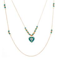 Collier de mode Multi couche, Acier titane, avec turquoise, avec 5cm chaînes de rallonge, Placage de couleur d'or, Double couche & bijoux de mode & pour femme & émail, plus de couleurs à choisir cm, Vendu par PC