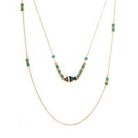 Collier de mode Multi couche, Acier titane, avec turquoise, Placage de couleur d'or, Double couche & bijoux de mode & styles différents pour le choix & pour femme & émail, plus de couleurs à choisir, Vendu par PC