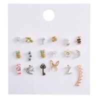 Boucles d'oreilles asymétriques, alliage de zinc, Placage de couleur d'or, 9 PCS. & bijoux de mode & pour femme & émail & avec strass, multicolore, Vendu par fixé