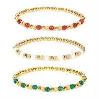 Bracelets de perles, Acier inoxydable 304, avec agate verte & agate rouge & perle d'eau douce cultivée, Rond, Placage ionique sous vide, bijoux de mode & élastique & pour femme, plus de couleurs à choisir, 4mm Environ 17.6 cm, Vendu par PC