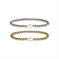 Bracelets de perles, Acier inoxydable 304, avec perle d'eau douce cultivée, Placage ionique sous vide, bijoux de mode & élastique & pour femme, plus de couleurs à choisir, 4mm Environ 19 cm, Vendu par PC