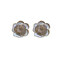 Cubic Zirconia Micro Pave Brass Earring, Copper Alloy, Flower, real gold plated, fashion jewelry & micro pave cubic zirconia & for woman & enamel 