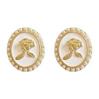 Brass Stud Earring, Copper Alloy, with Plastic Pearl, real gold plated, fashion jewelry & for woman & enamel 