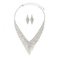 Jewelry Gift Sets, Rhinestone, with brass claw chain, silver color plated, 2 pieces & fashion jewelry & for woman Approx 45 cm 