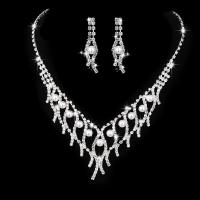 Schmuck Geschenk Sets, Strass, mit Messing Klaue Kette & Kunststoff Perlen, silberfarben plattiert, 2 Stück & Modeschmuck & für Frau, klar, 40mm, Länge:ca. 43 cm, verkauft von setzen