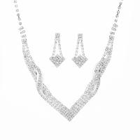 Schmuck Geschenk Sets, Strass, mit Messing Klaue Kette, silberfarben plattiert, 2 Stück & Modeschmuck & für Frau, klar, 16x34mm, Länge:ca. 46 cm, verkauft von setzen