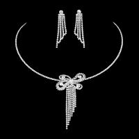 Schmuck Geschenk Sets, Strass, mit Messing Klaue Kette, silberfarben plattiert, 2 Stück & Modeschmuck & für Frau, klar, Länge:ca. 46 cm, verkauft von setzen