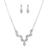 Schmuck Geschenk Sets, Strass, mit Messing Klaue Kette, silberfarben plattiert, 2 Stück & Modeschmuck & für Frau, klar, 9x25mm, Länge:ca. 45 cm, verkauft von setzen