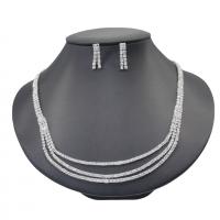 Schmuck Geschenk Sets, Strass, mit Messing Klaue Kette, silberfarben plattiert, 2 Stück & Modeschmuck & für Frau, klar, 20mm, Länge:ca. 58 cm, verkauft von setzen