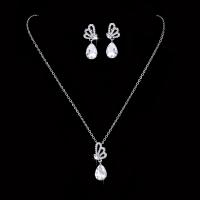 Schmuck Geschenk Sets, Strass, mit Messing Klaue Kette, Tropfen, silberfarben plattiert, 2 Stück & Modeschmuck & für Frau, klar, 35mm, Länge:ca. 48 cm, verkauft von setzen