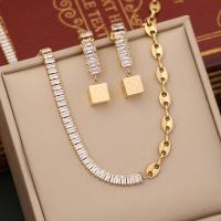 Cubic Zirconia Stainless Steel Jewelry Sets, 304 Stainless Steel, gold color plated & micro pave cubic zirconia & for woman 