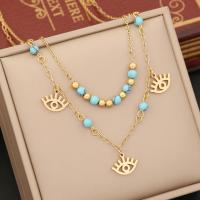 Collier de mode Multi couche, Acier inoxydable 304, avec turquoise, avec 2inch chaînes de rallonge, Placage de couleur d'or, Double couche & chaîne ovale & styles différents pour le choix & pour femme Environ 15.7 pouce, Vendu par PC