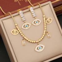 Evil Eye Jewelry Set, 304 Stainless Steel, with turquoise, gold color plated, snake chain & micro pave cubic zirconia & for woman 