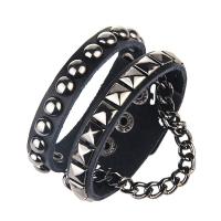 Bracelets de cuir de vachette, cuir de peau de vache, avec plastique revêtu de cuivre & alliage de zinc, fait à la main, bijoux de mode & unisexe, noir, 38mm cm, Vendu par PC