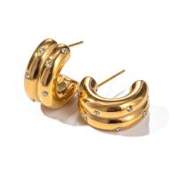 Stainless Steel Stud Earring, 304 Stainless Steel, 18K gold plated, fashion jewelry & for woman & with rhinestone, golden 