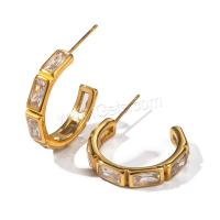 Arete de acero inoxidable con zirconia cúbica, acero inoxidable 304, 18K chapado en oro, Joyería & micro arcilla de zirconia cúbica & para mujer, dorado, 24x4.8mm, Vendido por Par