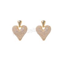 Cubic Zirconia Micro Pave Brass Earring, Heart, gold color plated, fashion jewelry & micro pave cubic zirconia & for woman 