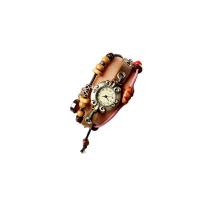 Unisex Wrist Watch, Split Layer Cowhide Leather, with Gemstone & Glass & Wood, handmade, three layers & fashion jewelry, multi-colored cm 