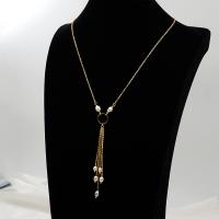 Collier de chaîne en laiton de perles d'eau douce, avec perle d'eau douce cultivée, avec 6cm chaînes de rallonge, Plaqué d'or, bijoux de mode & pour femme, deux couleurs différentes cm, Vendu par PC