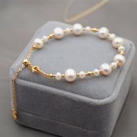 Kultivierten Süßwasser Perle Messing Armband, mit Natürliche kultivierte Süßwasserperlen, vergoldet, Modeschmuck & für Frau, zwei verschiedenfarbige, Länge:22 cm, verkauft von Strang