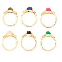 Gemstone Brass Finger Ring, with Gemstone, real gold plated & adjustable & for woman, US Ring .5 