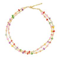 Collier de coquillages, laiton, avec coquille, avec 2.76inch chaînes de rallonge, Placage de couleur d'or, Double couche & Style bohème & pour femme Environ 16.5 pouce, Vendu par PC