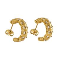 Stainless Steel Rhinestone Stud Earring, 304 Stainless Steel, 18K gold plated, fashion jewelry & for woman & with rhinestone, golden 