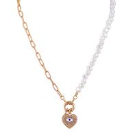 Collier de perles en plastique, alliage de zinc, avec perle de plastique, coeur, Placage, bijoux de mode & pour femme & avec strass Environ 18.11 pouce, Vendu par PC