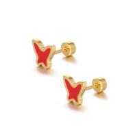 Boucles d'oreilles en acier titane, papillon, bijoux de mode & pour femme & émail, plus de couleurs à choisir, 7*7.8mm,4mm, Vendu par PC