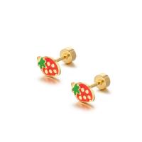 Boucles d'oreilles en acier titane, fraise, bijoux de mode & pour femme & émail, plus de couleurs à choisir, 7.9*5.3mm,4mm, Vendu par PC