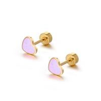 Boucles d'oreilles en acier titane, coeur, bijoux de mode & pour femme & émail, plus de couleurs à choisir, 6.3*5.5mm,4mm, Vendu par PC