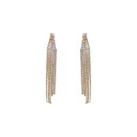 Moda flecos pendientes, metal, chapado en color dorado, Joyería & micro arcilla de zirconia cúbica & para mujer, 8x71mm, Vendido por Par