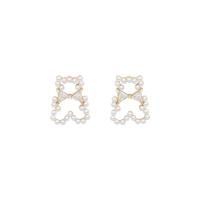 Boucle d'oreille en alliage de zinc en plastique perle, avec perle de plastique, ours, bijoux de mode & pour femme & avec strass & creux, 12mm, Vendu par paire