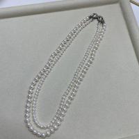 Collier de chaîne en laiton de perles d'eau douce, perle d'eau douce cultivée, avec laiton, Double couche & bijoux de mode & pour femme, blanc Environ 40 cm, Vendu par PC