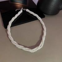 Collier de perles en plastique, perle de plastique, avec fer, avec 4cm chaînes de rallonge, Rond, Placage de couleur argentée, bijoux de mode & multicouche & pour femme, blanc Environ 44 cm, Vendu par PC