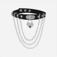 Collar , Cuero de PU, con fundición, con 4cm extender cadena, Corazón, chapado en color de plata, Joyería & multicapa & para mujer, Negro, 24mm, longitud:aproximado 35 cm, Vendido por UD