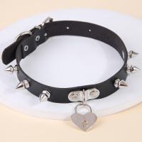 Collar , Cuero de PU, con fundición, con 6cm extender cadena, Corazón, chapado en color de plata, Joyería & para mujer, Negro, 23mm, longitud:aproximado 35 cm, Vendido por UD