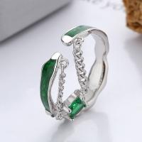 Anillo de Plata Ley, Plata de ley 925, Joyería & micro arcilla de zirconia cúbica & para mujer & pegamento de gota, verde, 5mm, Vendido por UD