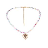 Collier de perles en plastique, perle de plastique, avec Seedbead & alliage de zinc, avec 1.97inch chaînes de rallonge, coeur, bijoux de mode & pour femme Environ 15.75 pouce, Vendu par PC