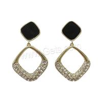 Befestiger Zirkonia Messing Ohrring, Rhombus, goldfarben plattiert, Modeschmuck & Micro pave Zirkonia & für Frau & Emaille, schwarz, 17x32mm, verkauft von Paar