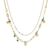 Collier de mode Multi couche, Acier inoxydable 304, avec Acrylique, avec 6cm chaînes de rallonge, Plaqué d'or 14K, Double couche & bijoux de mode & pour femme, doré cm, Vendu par PC