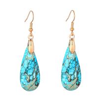 Gemstone Drop Earring, Impression Jasper, with Brass, Teardrop, gold color plated, fashion jewelry & for woman, blue, 15-40mm 